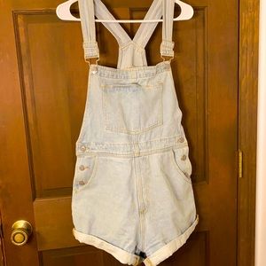 Light Wash Denim Overall Shorts